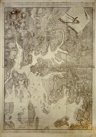 A Plan of Boston in New England with its Environs, including Milton, Dorchester, Roxbury, Brooklin [sic], Cambridge, Medford, Charlestown, Parts of Malden and Chelsea, 还有1775年和1776年在这些地方建造的军事工程